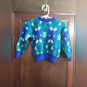 Vintage Judy Philippine Sweater 3T Blue Green White Acrylic
